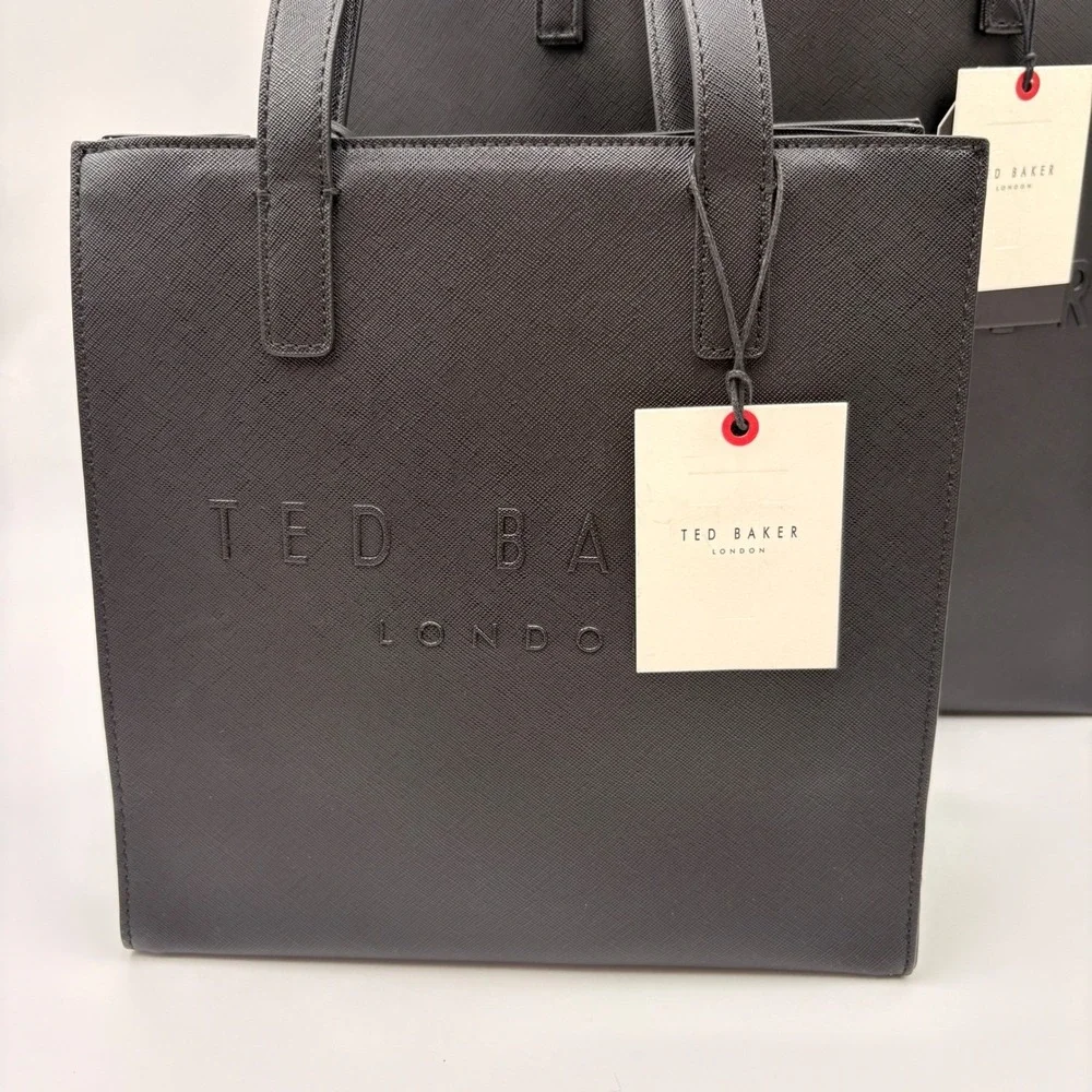 Ted Baker London Black Icon Tote Bag Set‎ Large Shopper Small Tote Flower Charm